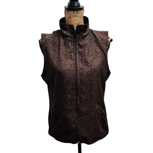 Haley Women's‎ Leopard Print Sleeveless Zip Up Vest Size M Brown